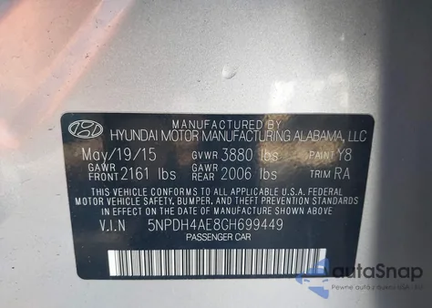 2016 Hyundai Elantra Se z USA, uszkodzony, nr VIN 5NPDH4AE8GH699449